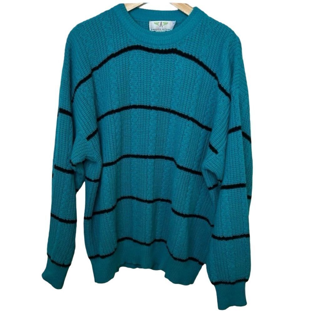 Vintage AMERICAN WEEKEND Teal Blue Dad Grandpa Sweater Men’s Size M Oversized